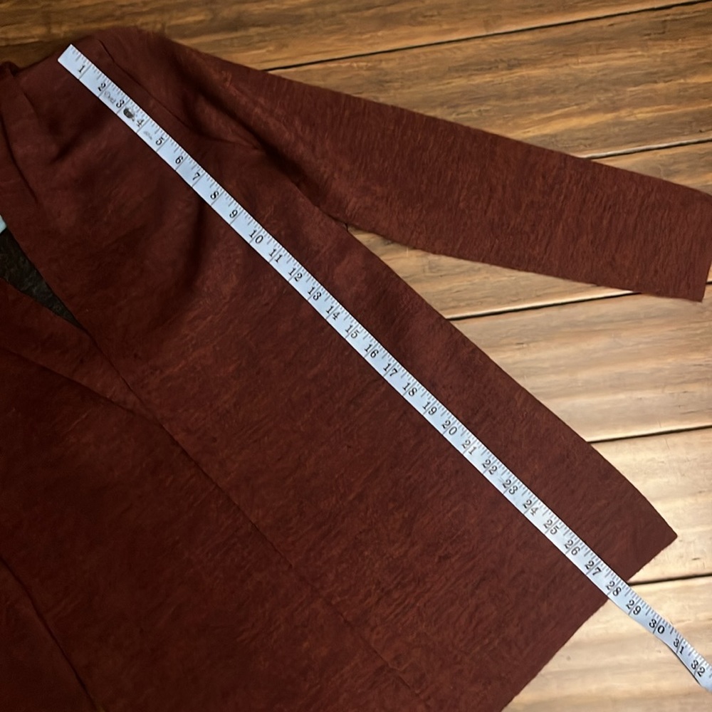 Max Studio Hooded Wool Open Front Red & Grey Card… - image 6